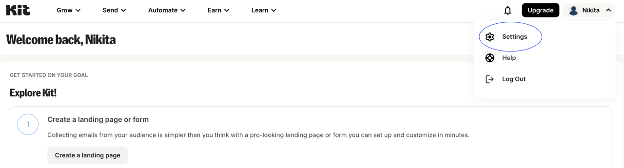 ConvertKit Settings Menu